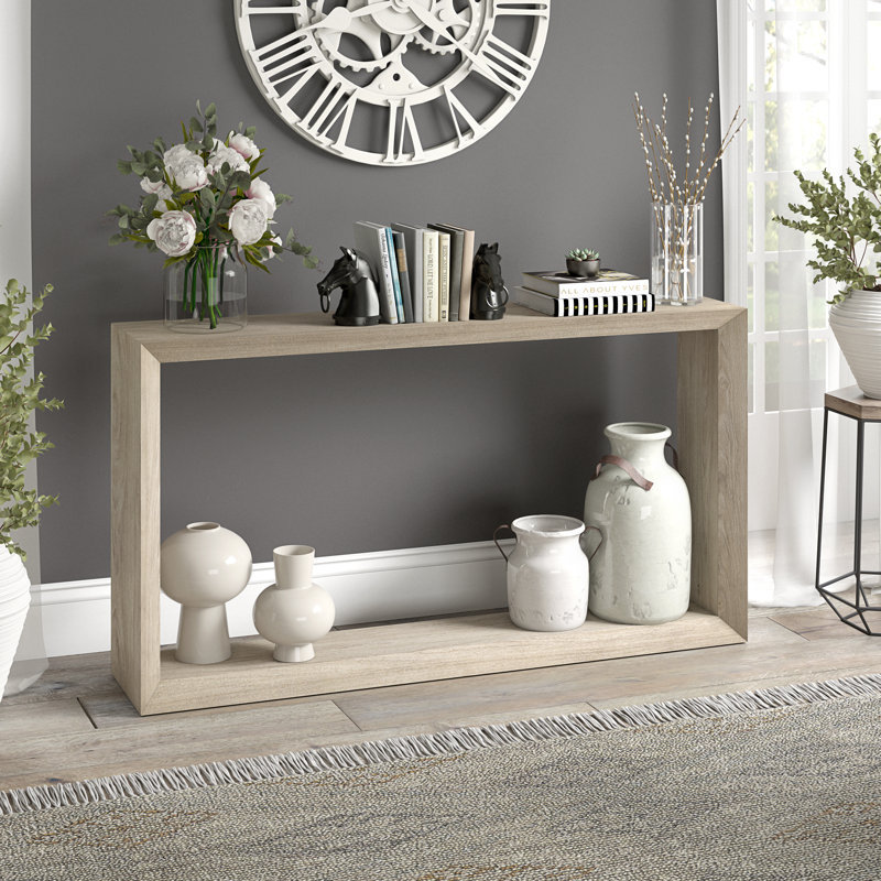 Osmond 55" Wide Rectangular Console Table, Antiqued Gray Oak