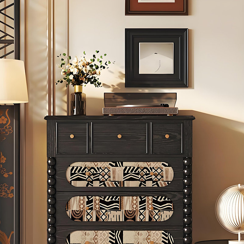 Commode française en bois massif avec tiroirs, Noir