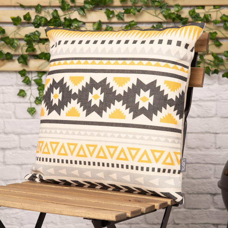 Aztec Print Indoor-Outdoor Cushion, Yellow