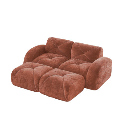 Canapé désossé en forme de U, tissu de velours doux, conception touffetée, éponge haute densité 32D, aucun assemblage requis, fond ergonomique, conception antidérapante, repose-pieds mobiles pour les chambres à coucher, brun rouge
