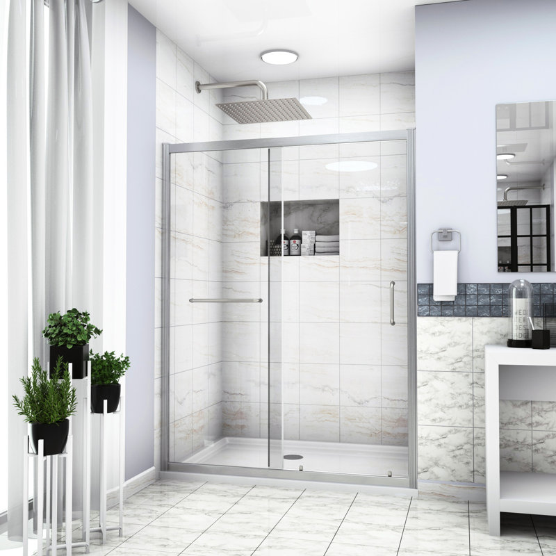 Single Sliding Shower Enclosure, 60" W X 72" H, Brushed Nickel - Unparalleled Tempered Glass, Bathroom Upgrade Accessory H Finish Robust Transformation
