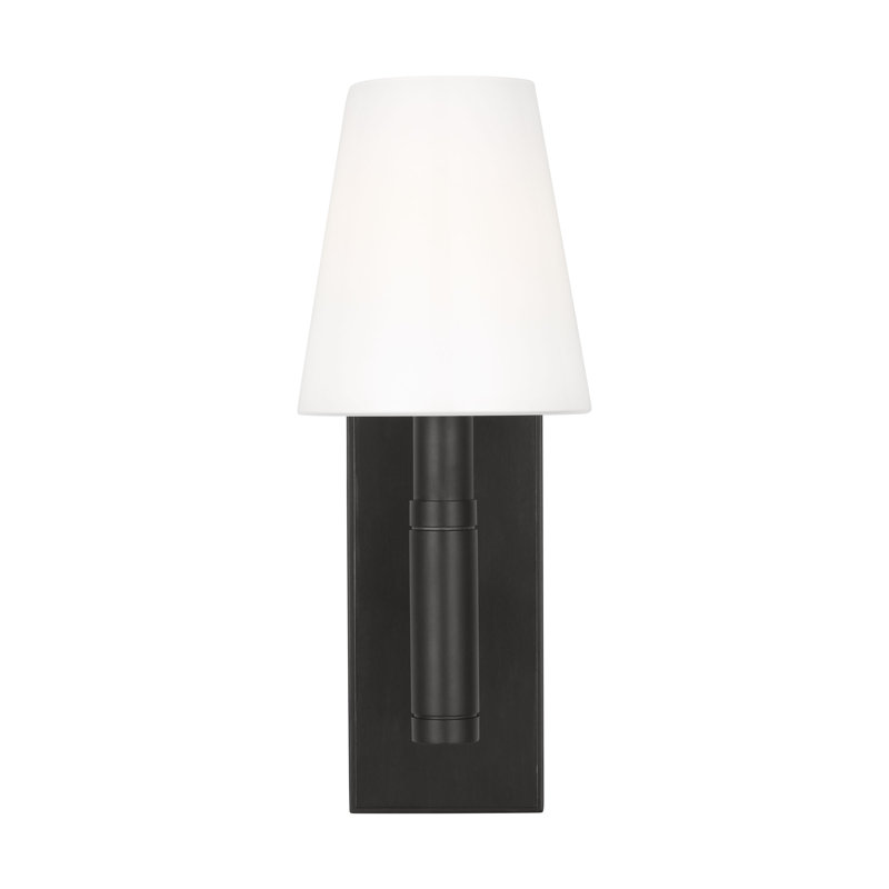 Thomas O'Brien Beckham Classic Bathroom Bedroom Wall Fixture In Aged Iron Finish With Milk Shade, 1 Light