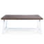 Table d'extérieur en bois avec structure en métal blanc, sablage brun foncé, H 29,5 po x l 70 po x P 34,21 po, limite de 300 lb, panneau à lattes, conception de salle à manger incluse