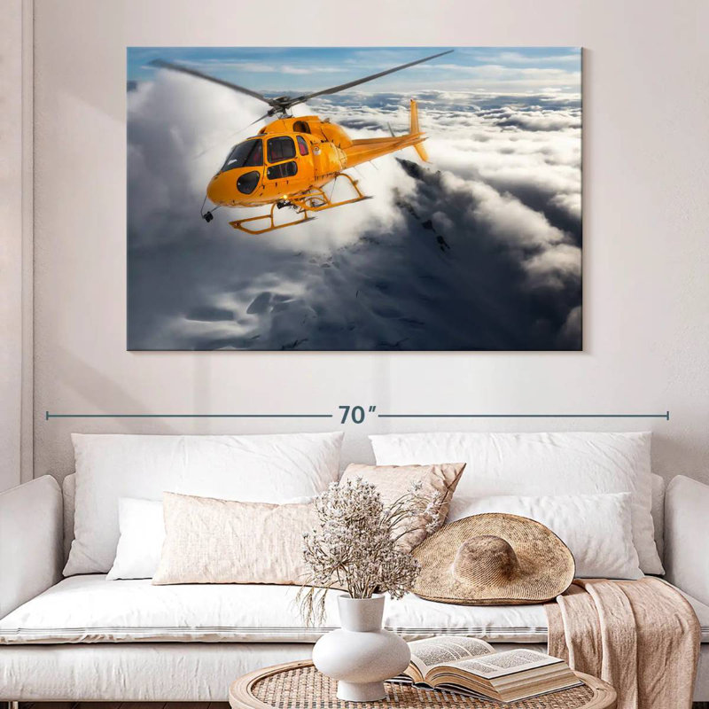 Mehar Rescue Helicopter Over Mountain, 34" H x 51" W