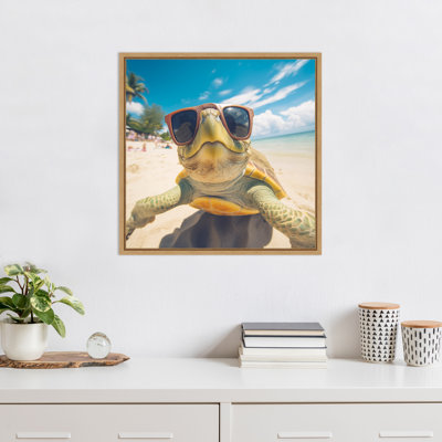 Funny Animal Turtle Selfie by The Creative Bunch Studio Framed Canvas Wall Art Print