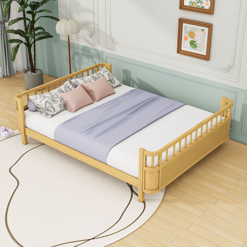 Wood Platform Bed with Safety Rails, Natural
