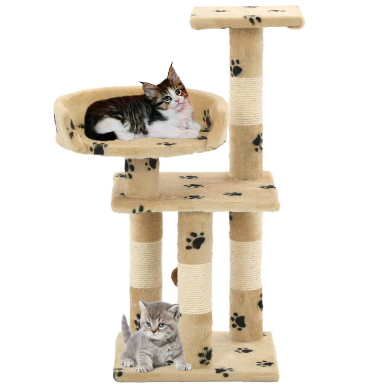 Arbre à chat vidaXL avec empreintes de pattes Panneau de particules, peluche douce, corde de sisal, Beige