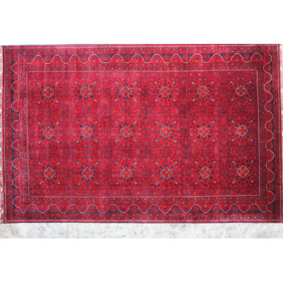 Afghan Wool Oriental Area Rug in Red/Navy Blue