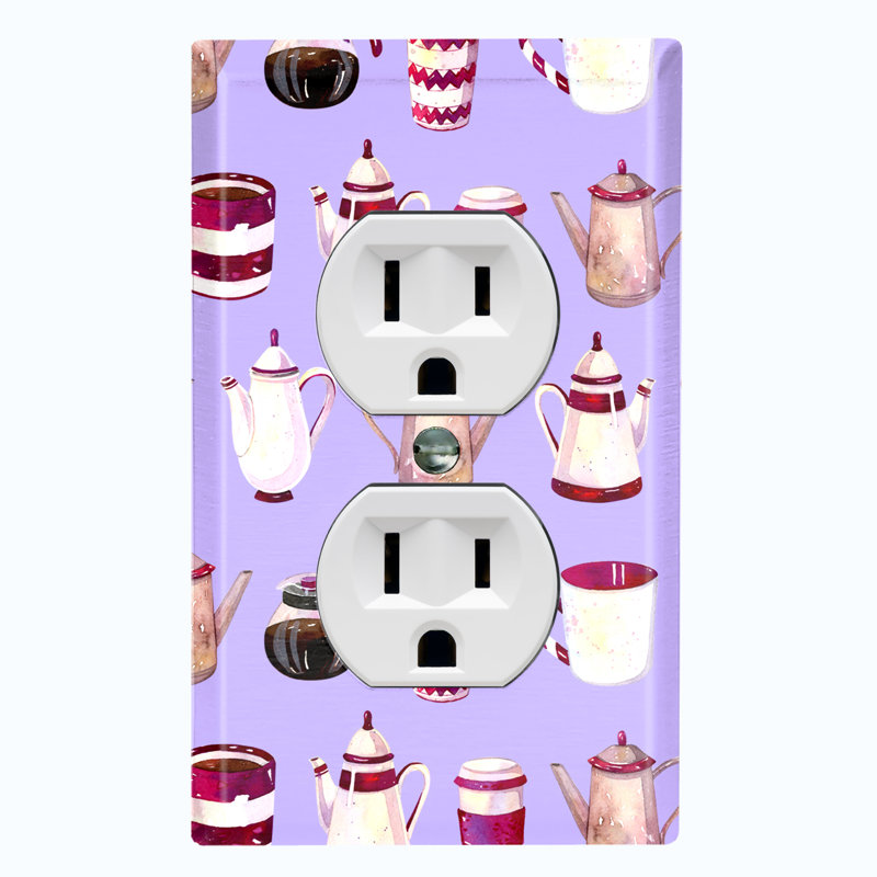 Metal Light Switch Plate Outlet Cover (Coffee Espresso Maker Purple - Single Duplex), Purple