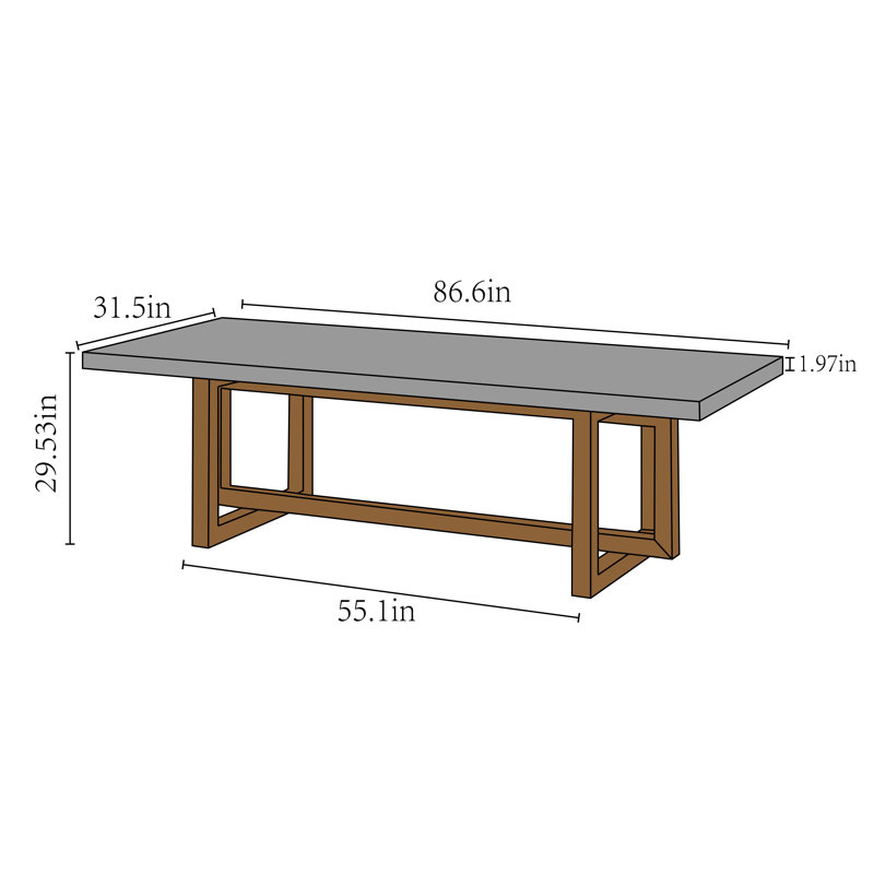 Rectangular solid wood desk in imitation cement gr