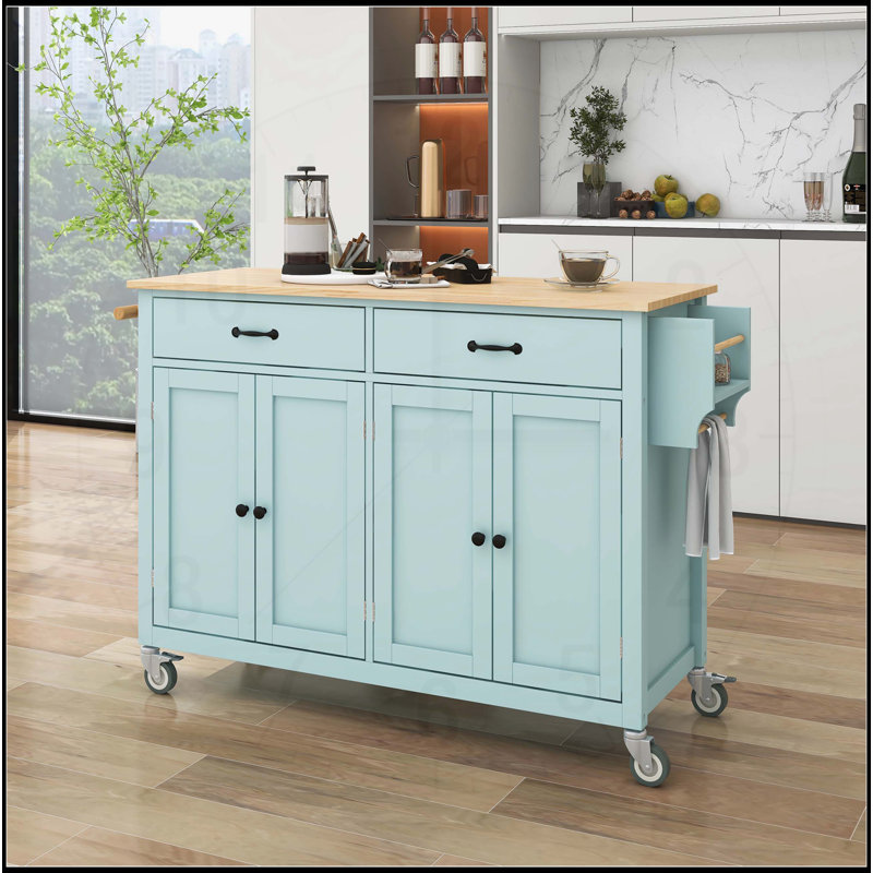 Versatile Kitchen Island Cart with Multiple Storage Options and Mobility, Green