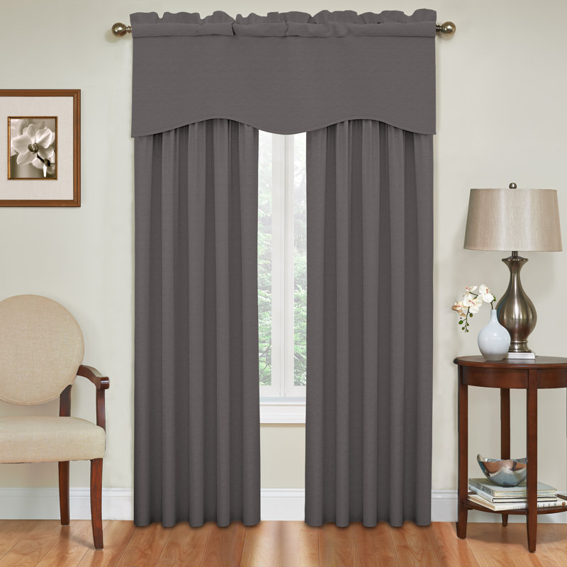 Charcoal Scalloped Blackout Rod Pocket Valance, 42" x 18"
