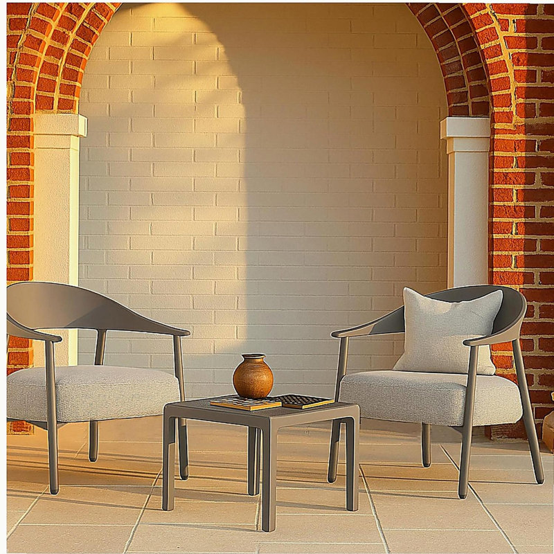 Holiday - Ensemble de 2 chaises d'appoint modernes avec table basse - Ensemble de canapé en PP et cadre en acier gris chaud, sièges rembourrés pour le salon, le salon et le balcon (2 chaises + 1 table)