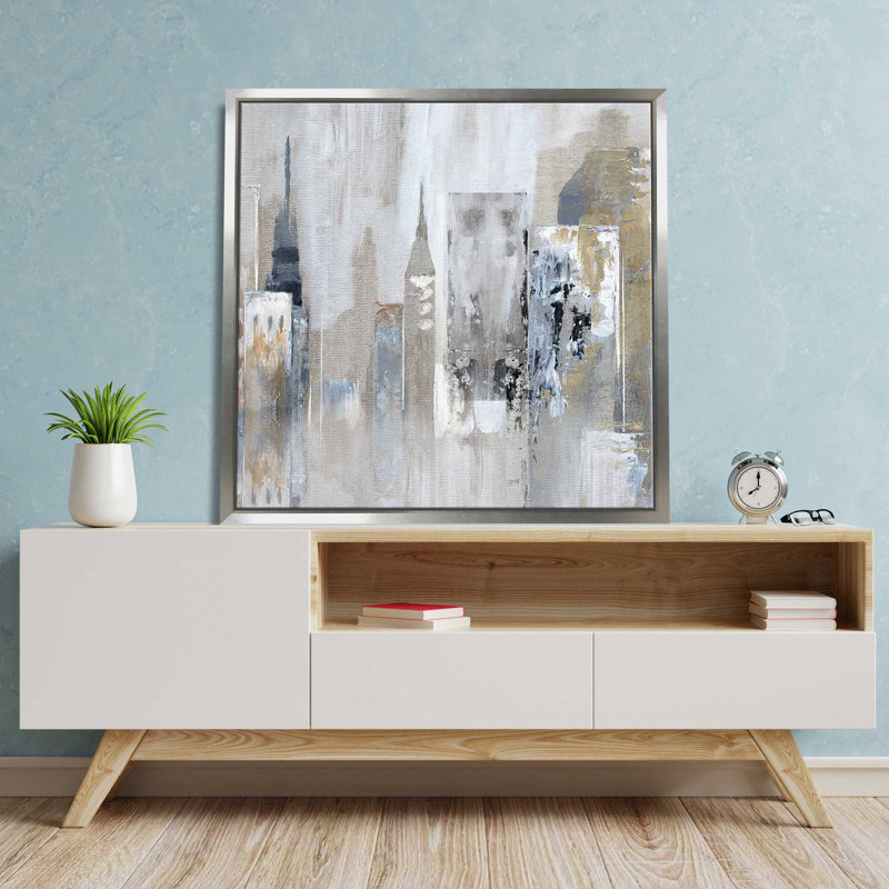 Bay City Reflection par Nan - Peinture, L 21,5 po x H 21,5 po, Encadrement argenté