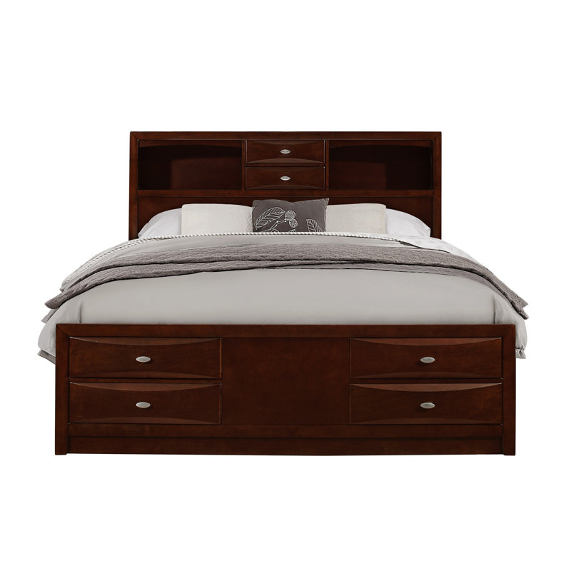 Solid Wood Queen White Eight Drawers Bed, Brown, Full/Double