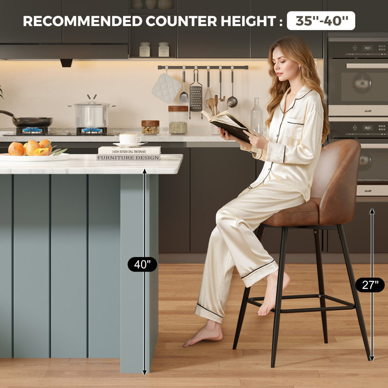 Swivel Bar Stools Set Of 3, Counter Height Bar Stools With Back & Metal Legs-Brown, Brown/Faux Leather