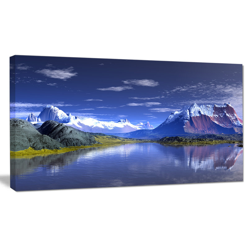 «3D Rendered Mountains and Lake», reproduction de photo sur toile tendue, H 20 po x l 40 po x P 1po