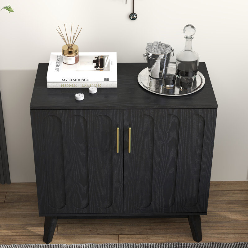 Mid Century Modern Fluted Cabinet With Storage Space & Solid Wood Legs - Entryway Space Buffet Adjustable Shelves, Practical Structure Dining Room