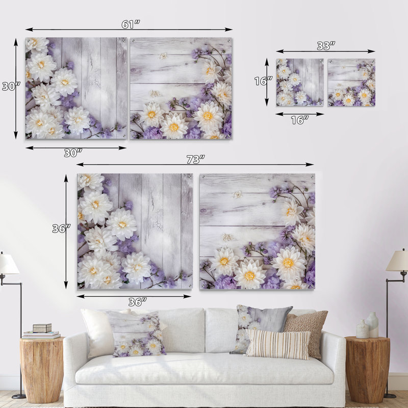 Ensemble de 2 impressions murales en acrylique blanc et mauve I - Magnolias, H 16 po x l 33 po
