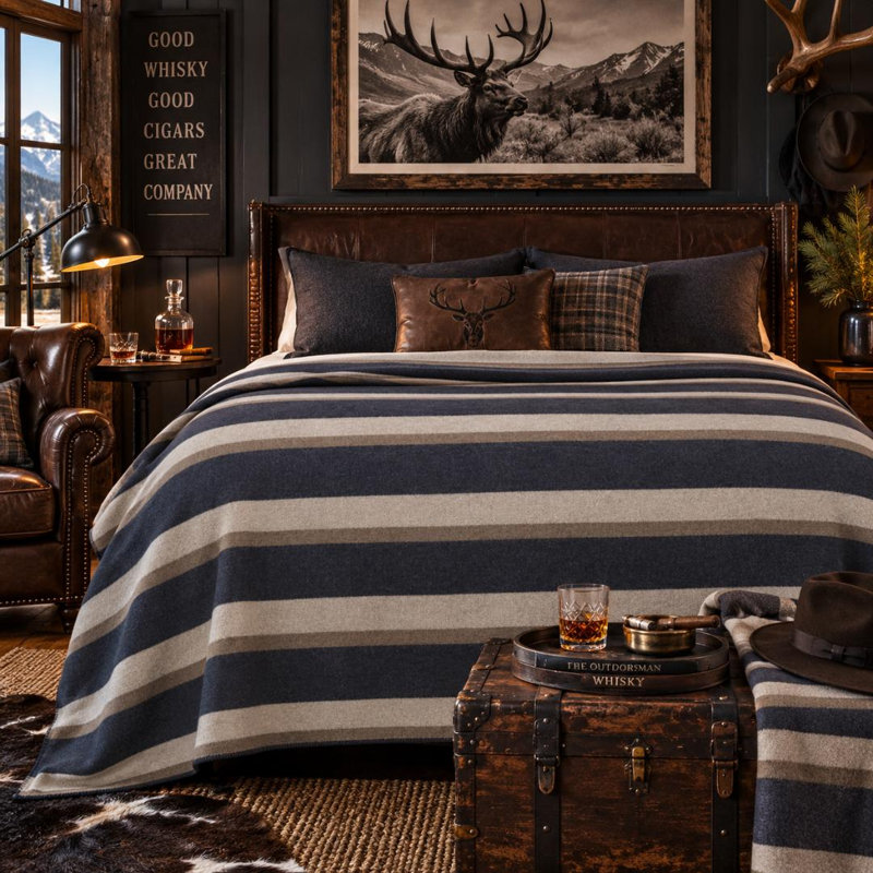 Pendleton Eco Wise Midnight Navy Stripe  Blanket, Twin Extra Long