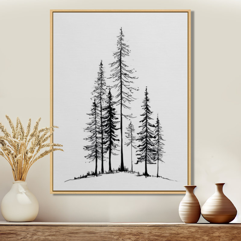 Pine Tree Forest In Winter Wonderland - Pine Wall Decor, Nature Framed Wall Art, Floater Framed, 44" H x 34" W, Cream
