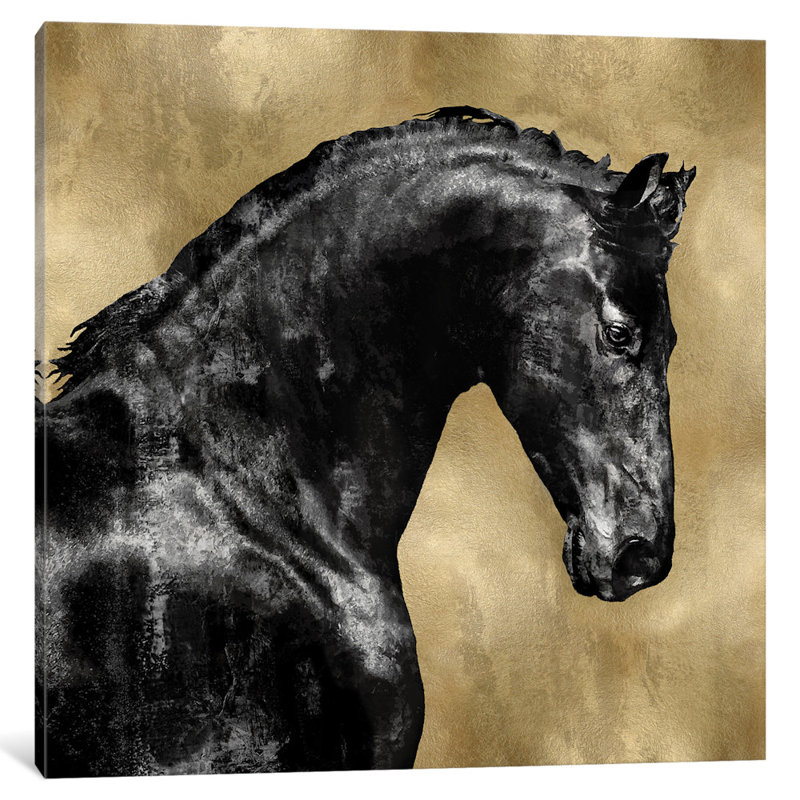 «Black Stallion On Gold» par Martin Rose - Impression sur toile tendue sur châssis, H 48 po x l 48 po x P 1,5 po