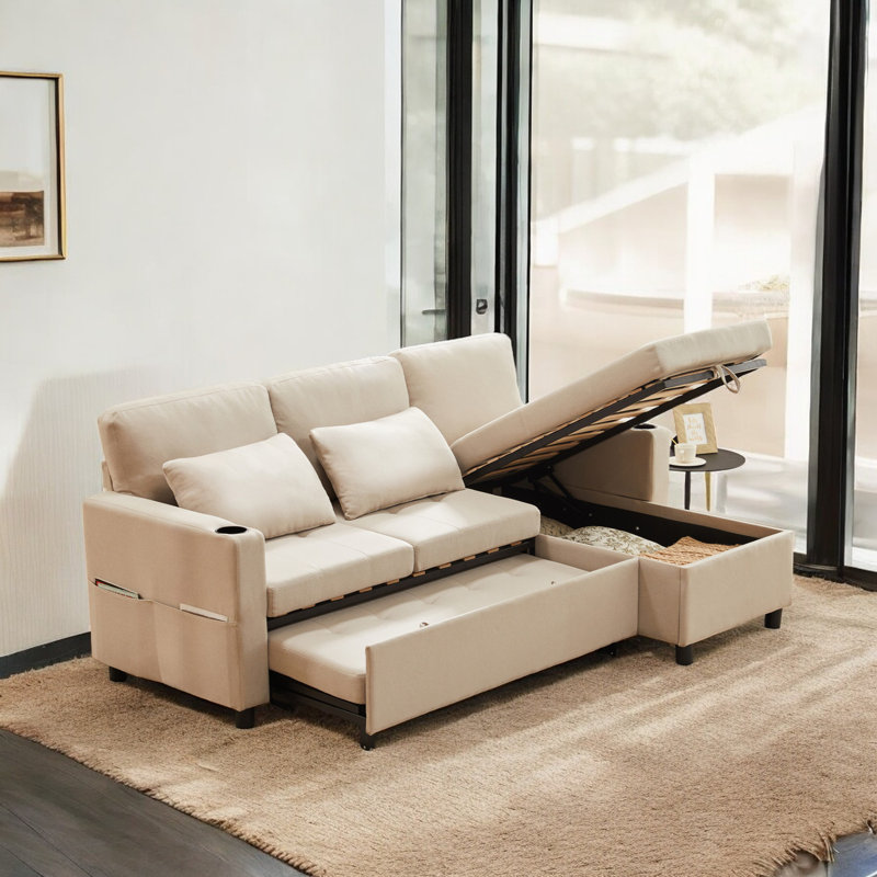 Gercilus 3 Seater Sofa Bed, Beige