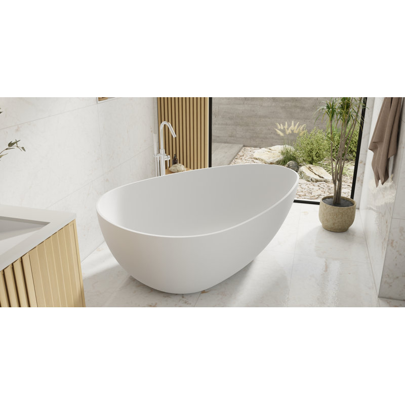 Baignoire autoportante en résine mate avec trop-plein et drain 74,8 "x 47,2" Badeloft BW-01-XXL-M, Blanc mat