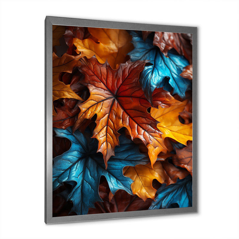 Orange et jaune feuilles d'automne - feuilles, art mural, Cadre photo argenté, H 20 po x l 12 po x P 1 po