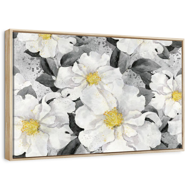 Fleurs blanches gonflées, Cadre flottant en bois naturel, 40 po x 27 po