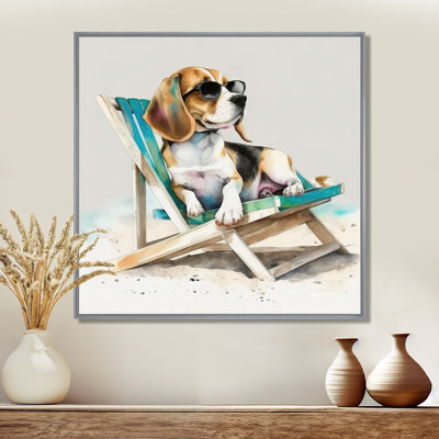 Dog On The Beach II - Dog Canvas Wall Art
