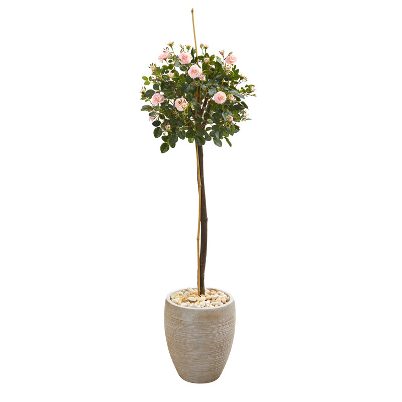 Topiaire artificielle rose 44,5 po dans un pot de fleurs