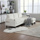 Chenille Sectional Sofa with side pocket,2 cup holders