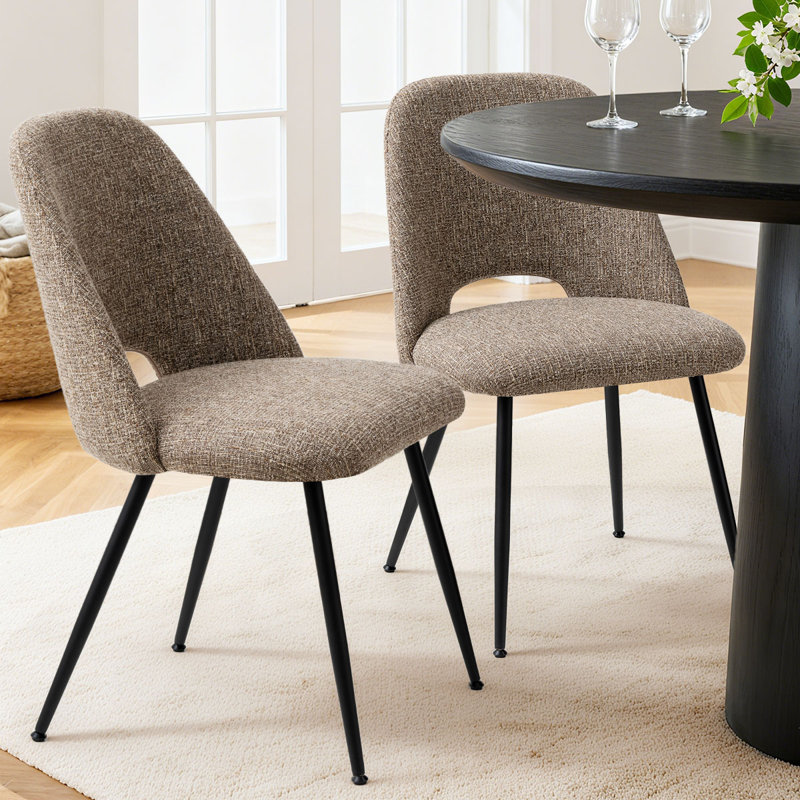 Chaise de salle à manger rembourrée à dossier complet de 18,5 po de hauteur, Mélange de polyester beige
