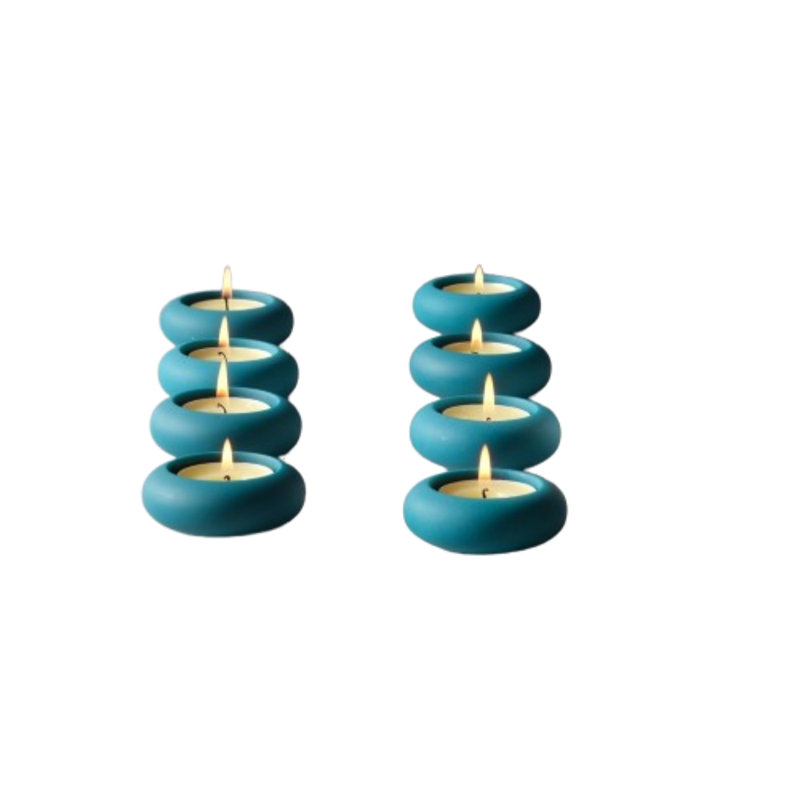Peacock Blue Handmade Pebble Tealight Candle Holders Set Of 8