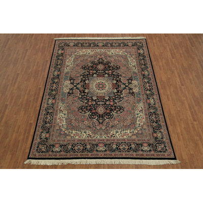 Luxury Black and Pink Aubusson Chinese Rug Featuring Classic Arabesque Motifs 9x12
