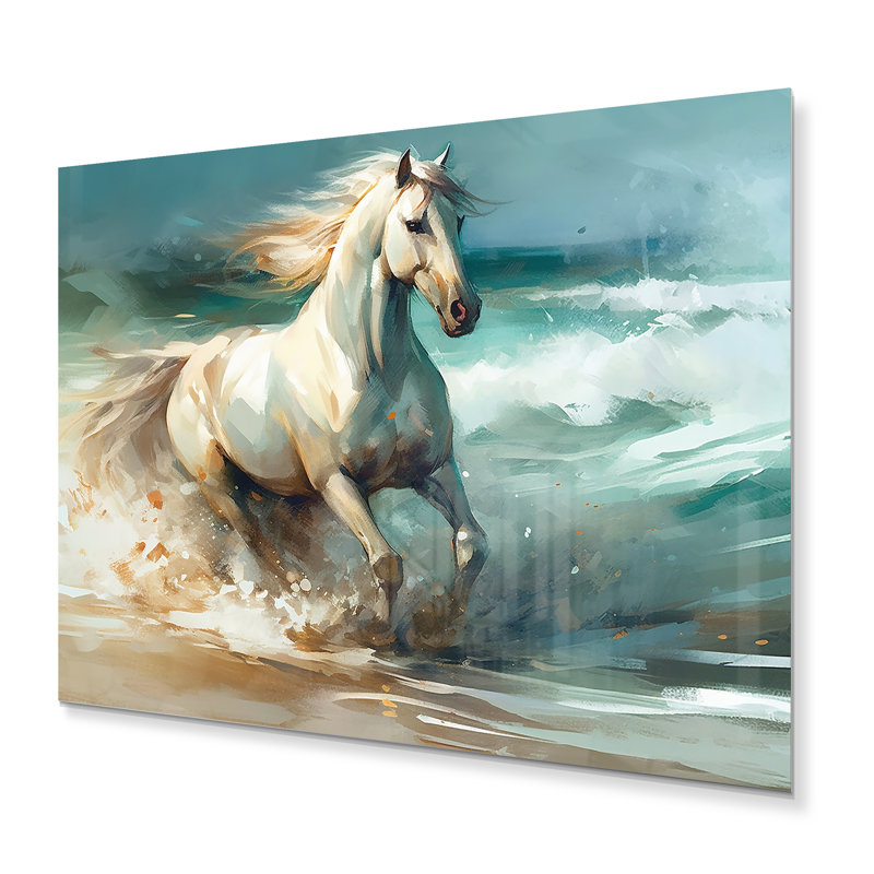 Cheval sur la plage II - animaux, art mural en métal, salon, H 34 po x l 44 po