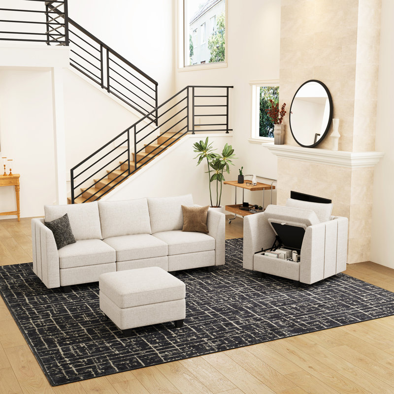 Ensemble de canapé modulaire 3 pièces avec rangement amovible et housse de coussin Aurora Aurora, Beige