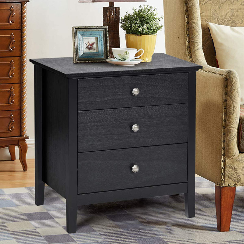 Abdulsalam 60cm W Bedside Table, Black