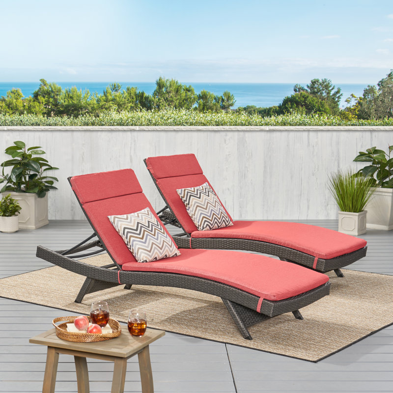 Billur 79.5" Long Reclining Chaise Lounger Set with Cushions, Red