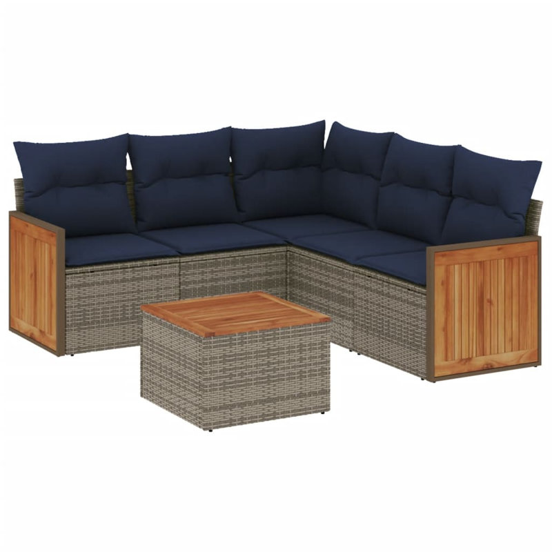  Ensemble de canapé de patio 6 pièces avec coussins en rotin de polyester gris