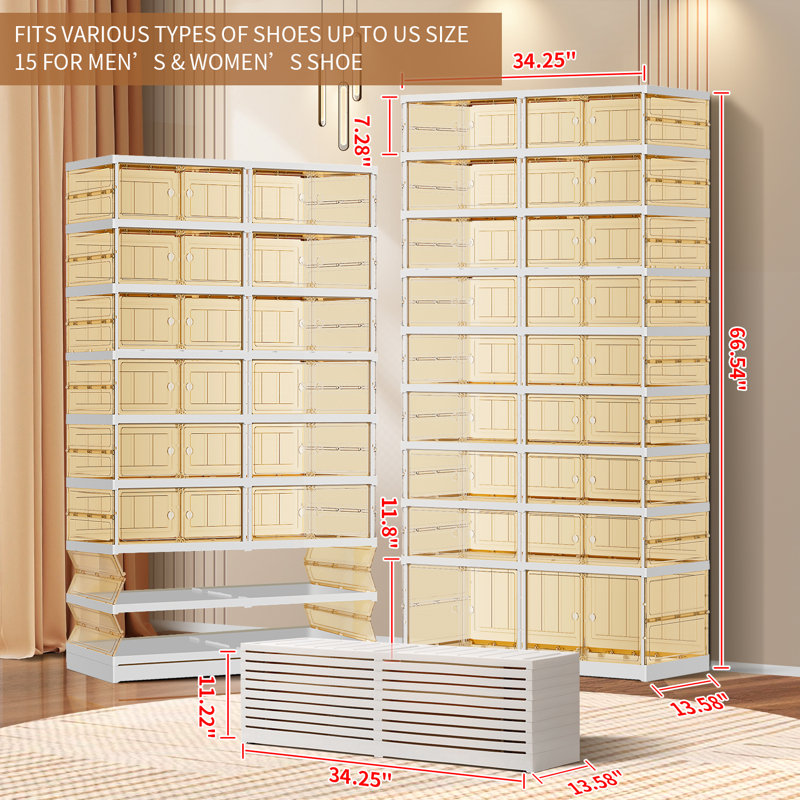 9Tiers 18-36 Pairs Plastic Stackable Shoe Storage Cabinet For Entryway Easy Assembly, White