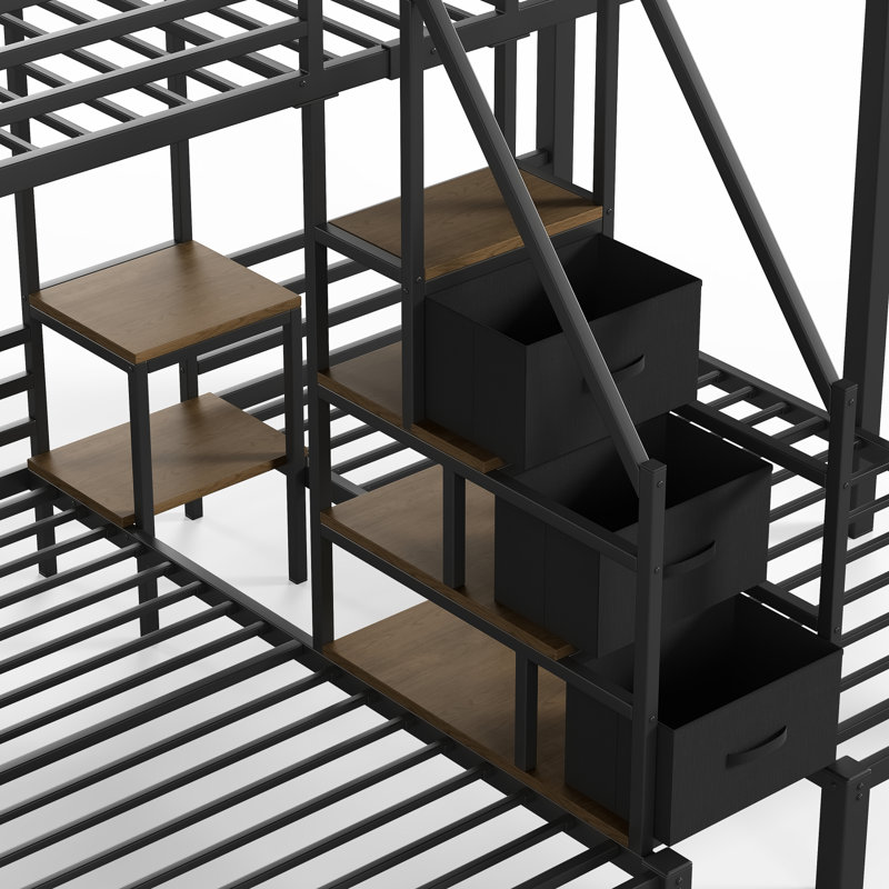 Lits gainés d'espace avec rangement, lits jumeaux superposés en métal, pour maison familiale moderne, Noir