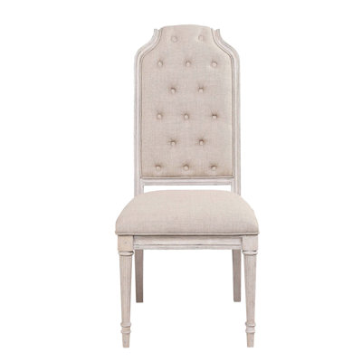 Ensemble de 2 chaises d'appoint à dossier capitonné beige et champagne antique