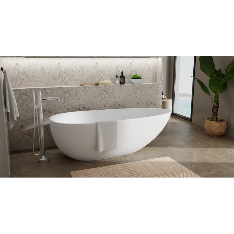 Baignoire autoportante en résine de trempage avec trop-plein et bonde Badeloft 72,8 po x 32,7 po BW-01-XL-G en blanc brillant