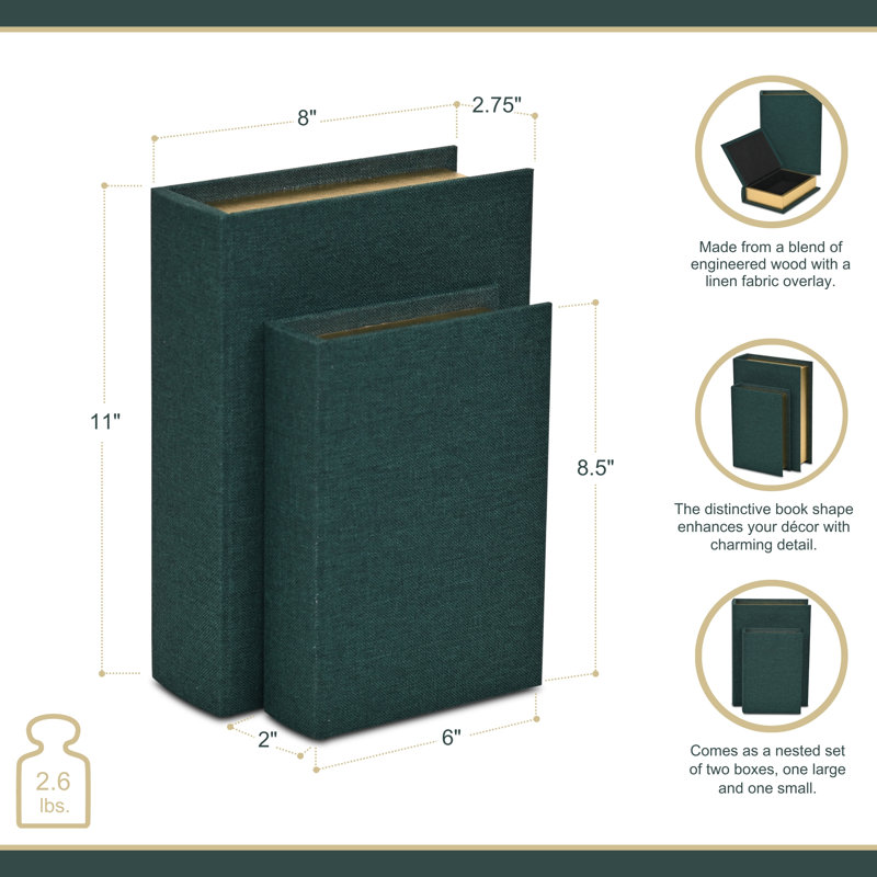 Ensemble de 2 boîtes à livres Aiyanna, Dark Green