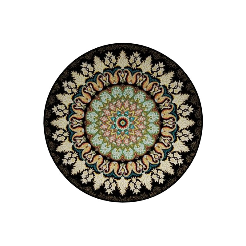 Black Green Antique Pattern Detailed Woven Base Modern Decorative Carpet, Round 2'8"