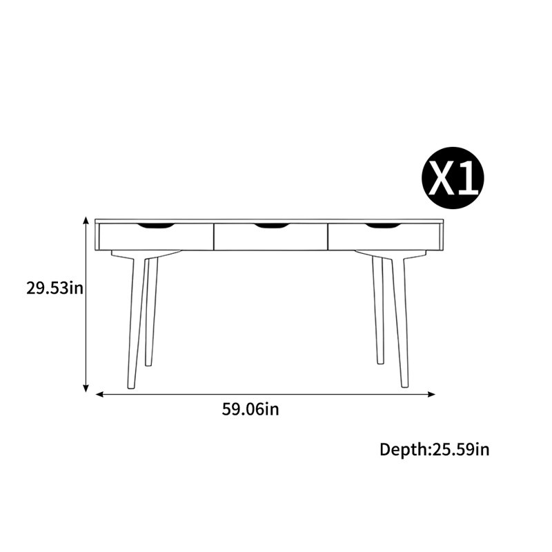 Bureau de style japonais, H 29,53 po x l 59,06 po x P 25,59 po