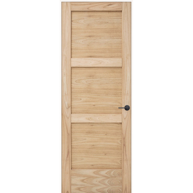 EVELIN 3-Panel Knotty White Cedar Prehung Interior Door with Handleset & Installation Kit, 24" x 80", Left