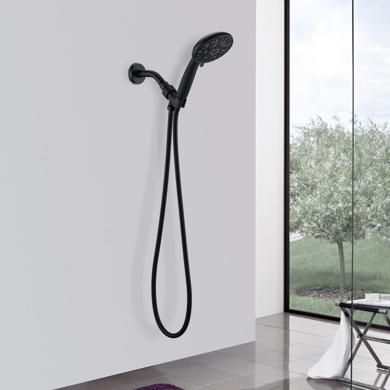 Douche à main noire matte avec 7 réglages de jet et un support de fonctions de tête haute réglable